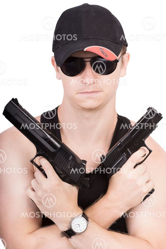 man with two guns