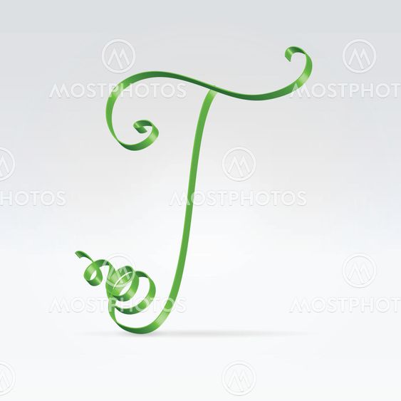 Thin green satin ribbon typeface