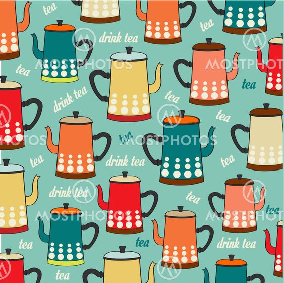 Seamless pattern with vintage Kettles