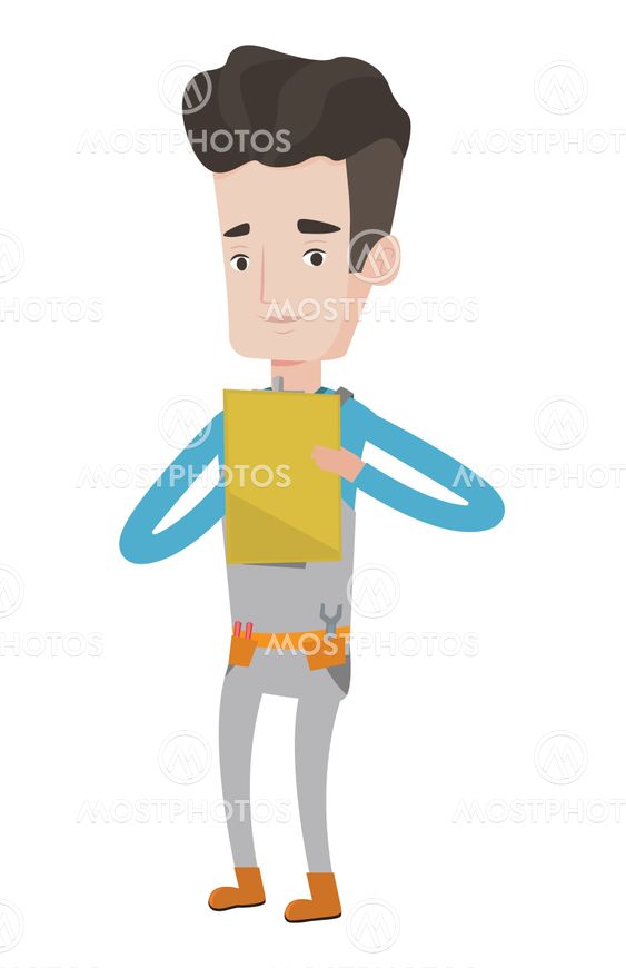 Confident plumber with clipboard.