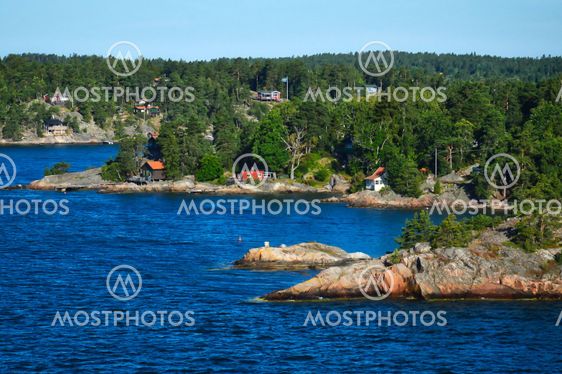 Swedish settlements on islets of Stockholm Archipelago in Baltic Sea, Sweden
