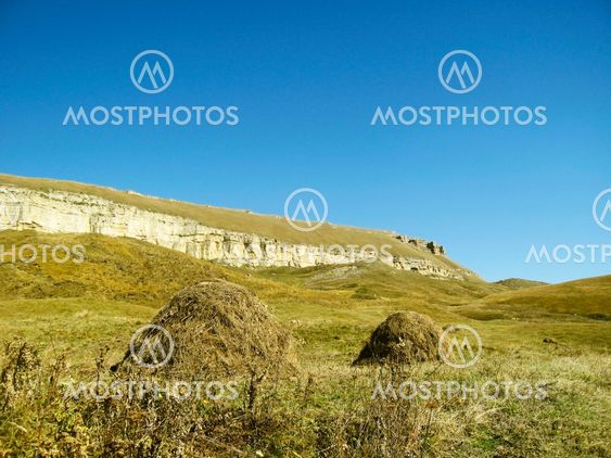 Caucasus mountains landscape and autumn nature in daylight