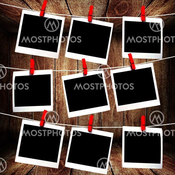 Polaroid frames hanging on rope