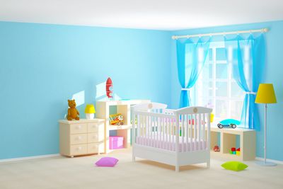 baby room with floor shelves