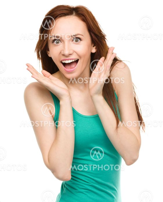 Portrait of a young surprised woman