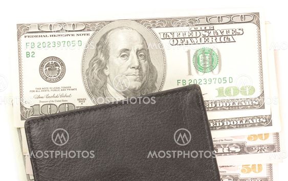 Wallet with money dollar on a white background
