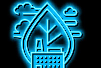 air emissions and ambient air quality neon glow icon...