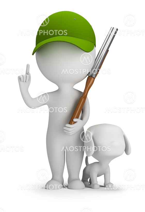 3d small people - hunter with a gun and a dog