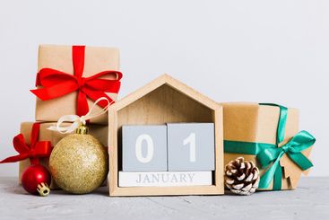 1 january. Christmas composition on colored background...