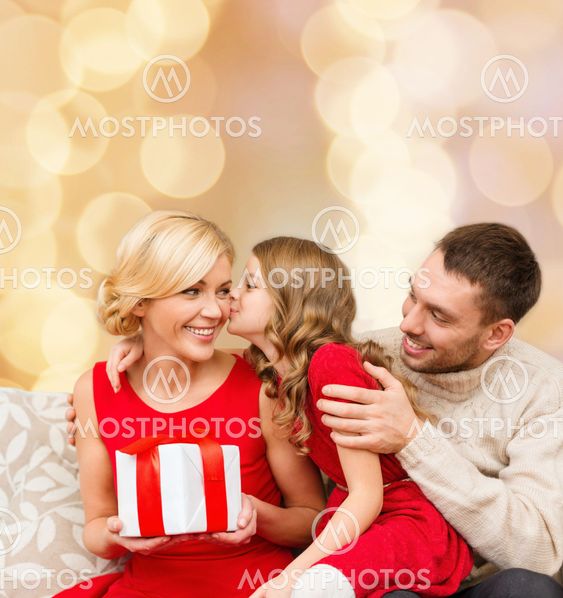 happy family with gift box