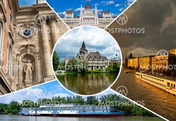 Set of historical places in Budapest city, Hungary