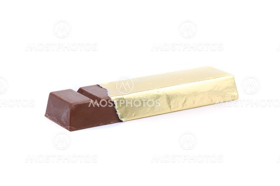 Bar of chocolate in gold foil.