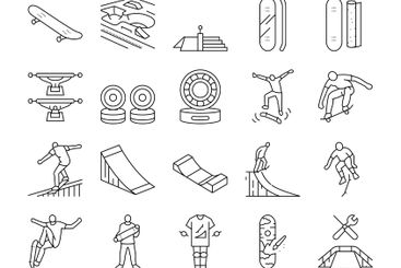 skateboard skate skater icons set vector