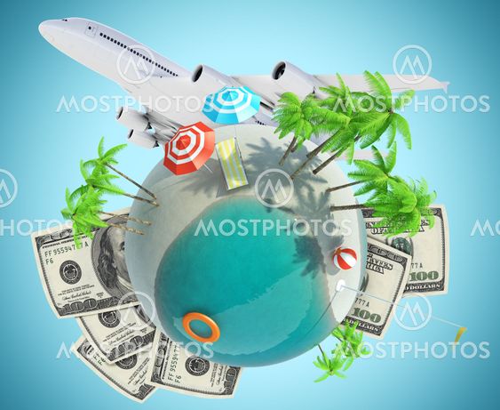 Earth globe with jet