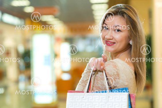 portrait of a beautiful woman in a shopping center