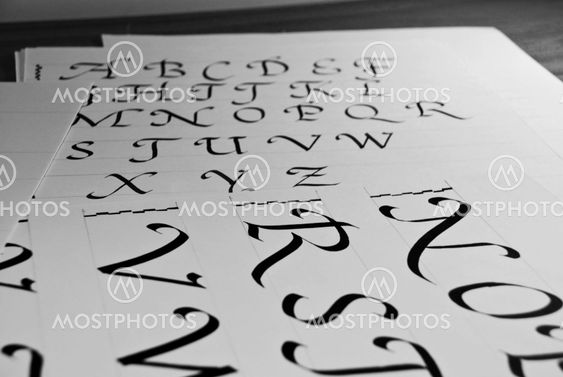 Calligraphically written alphabet