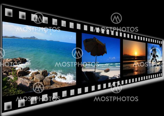 Sea view film strip on black background