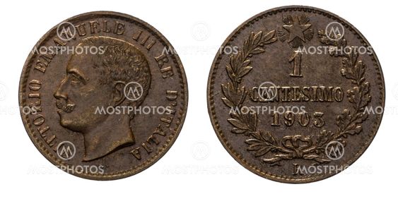 One 1 cent Lire Copper Coin 1903 Value Umberto I Kingdom...