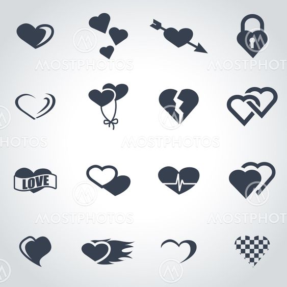 Vector black heart icon set