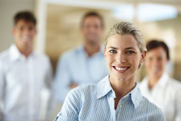 Portrait, hr manager or happy businesswoman with staff...