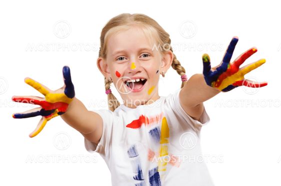 girl with painted hands