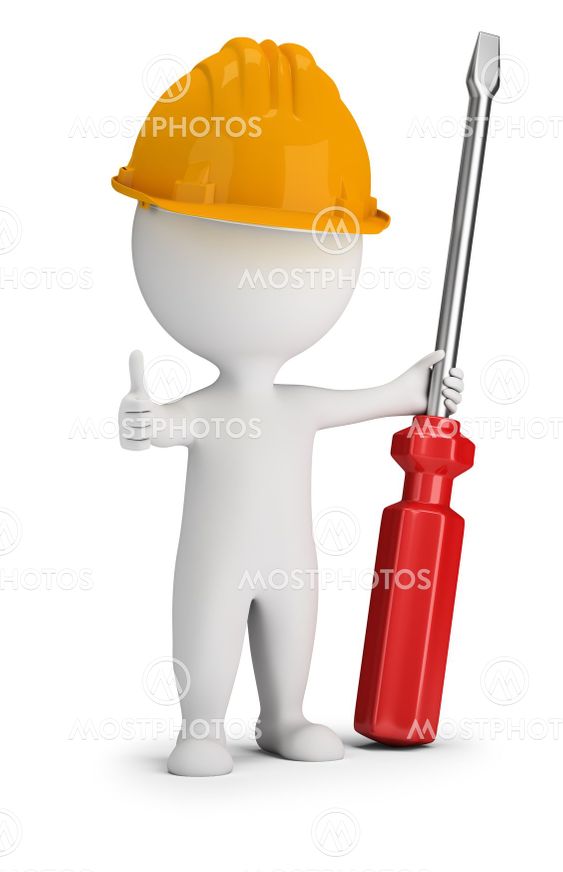 3d small people - repairman with a large screwdriver