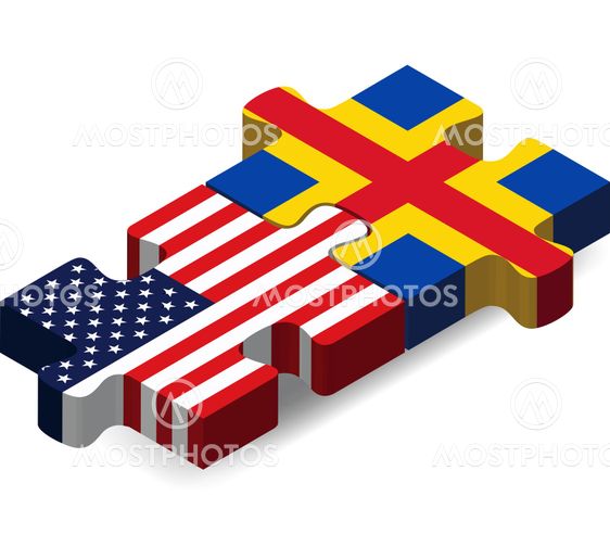 USA and Aaland Islands Flags in puzzle