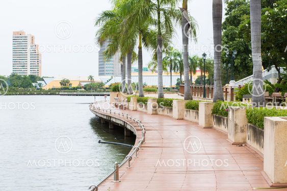 walkway beside the lake in Bangkok public park
