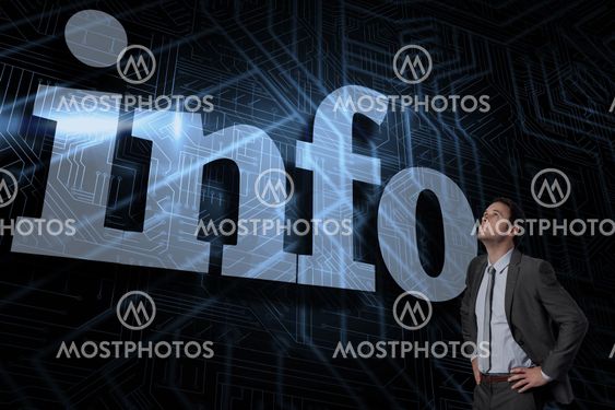 Info against futuristic black and blue background
