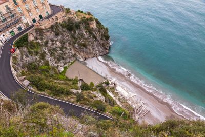 Aerial view of the beach on Amalfi seacoast, Italy