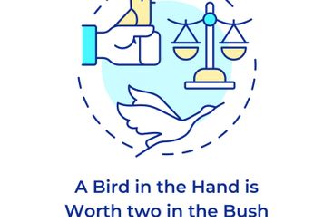 Bird in hand worth two in bush multi color concept icon