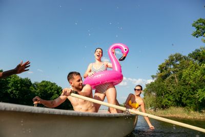 Happy group of friends having fun, laughting and...