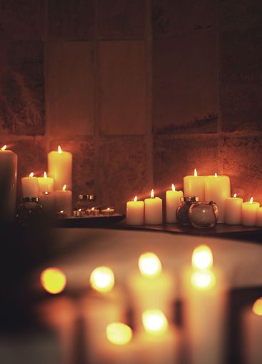 Candles, luxury and spa for ambient and flame, relax and...
