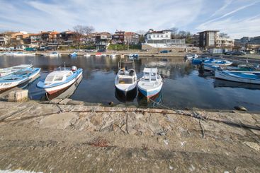 Sunset panorama of the port of Sozopol, Bulgaria