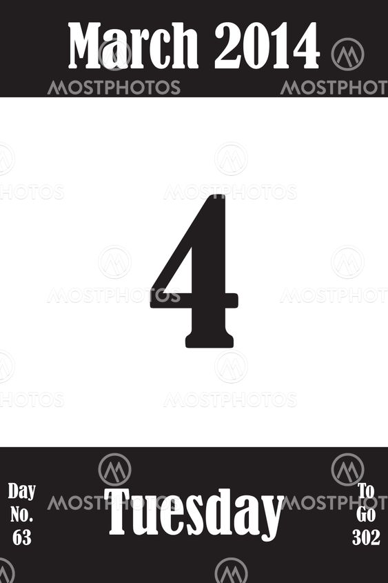 04 March 2014 Calendar Page with number of the day and...