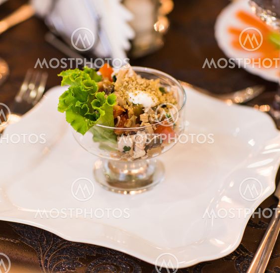 salad with cheese mushrooms and ham