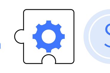 Puzzle Piece Gear, Dollar Coin, and Feather Representing...