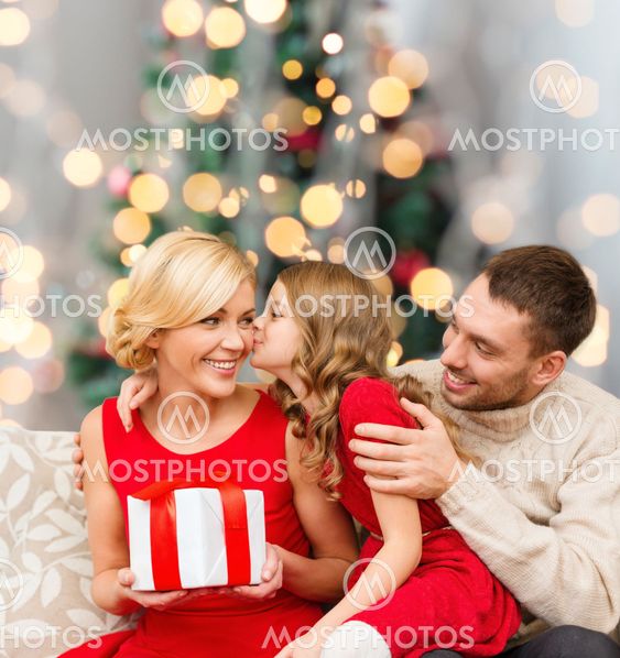 happy family with gift box