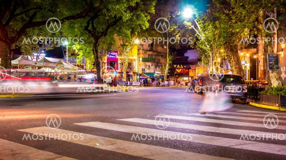View on a street in Buenos Aires at night