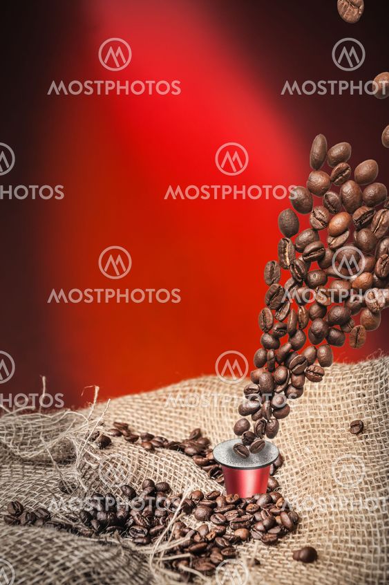 capsule and coffee beans
