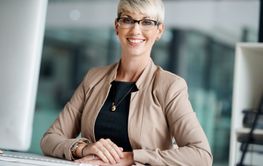 Portrait, employee and woman with glasses, office and...