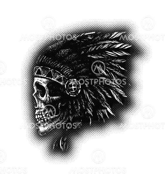 skull indian chief hand drawing style