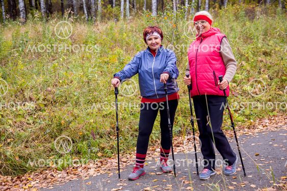 Senior ladies nordic walking