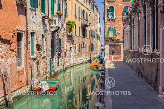 Venice canal with gondolas