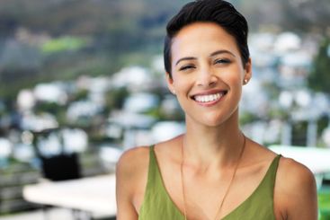 Happy, portrait and woman outdoor with confidence for...