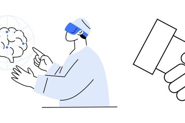 Doctor Analyzing Brain Scan, Handshake, and...