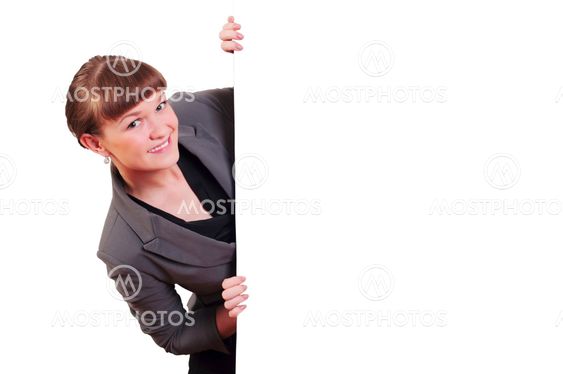 Portrait of a woman holding a white bilboard