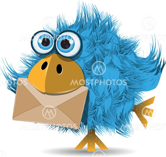 funny blue bird with envelope