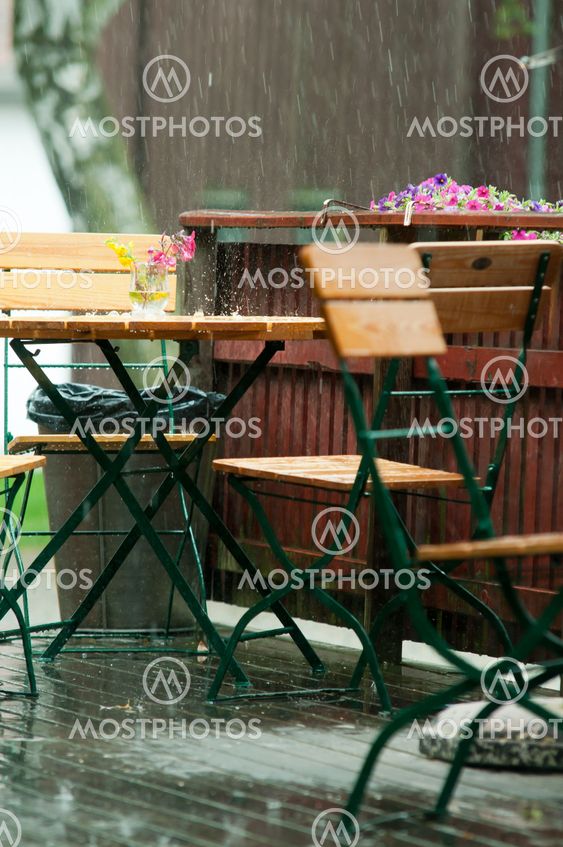 Summer rain at the cafe