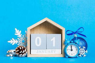 1 january. Christmas composition on colored background...